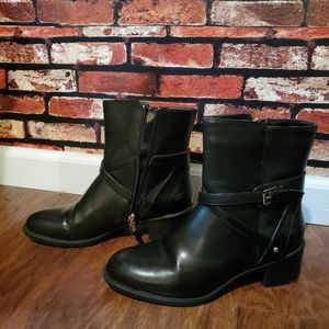 Chaps black leather bootie. Never worn!